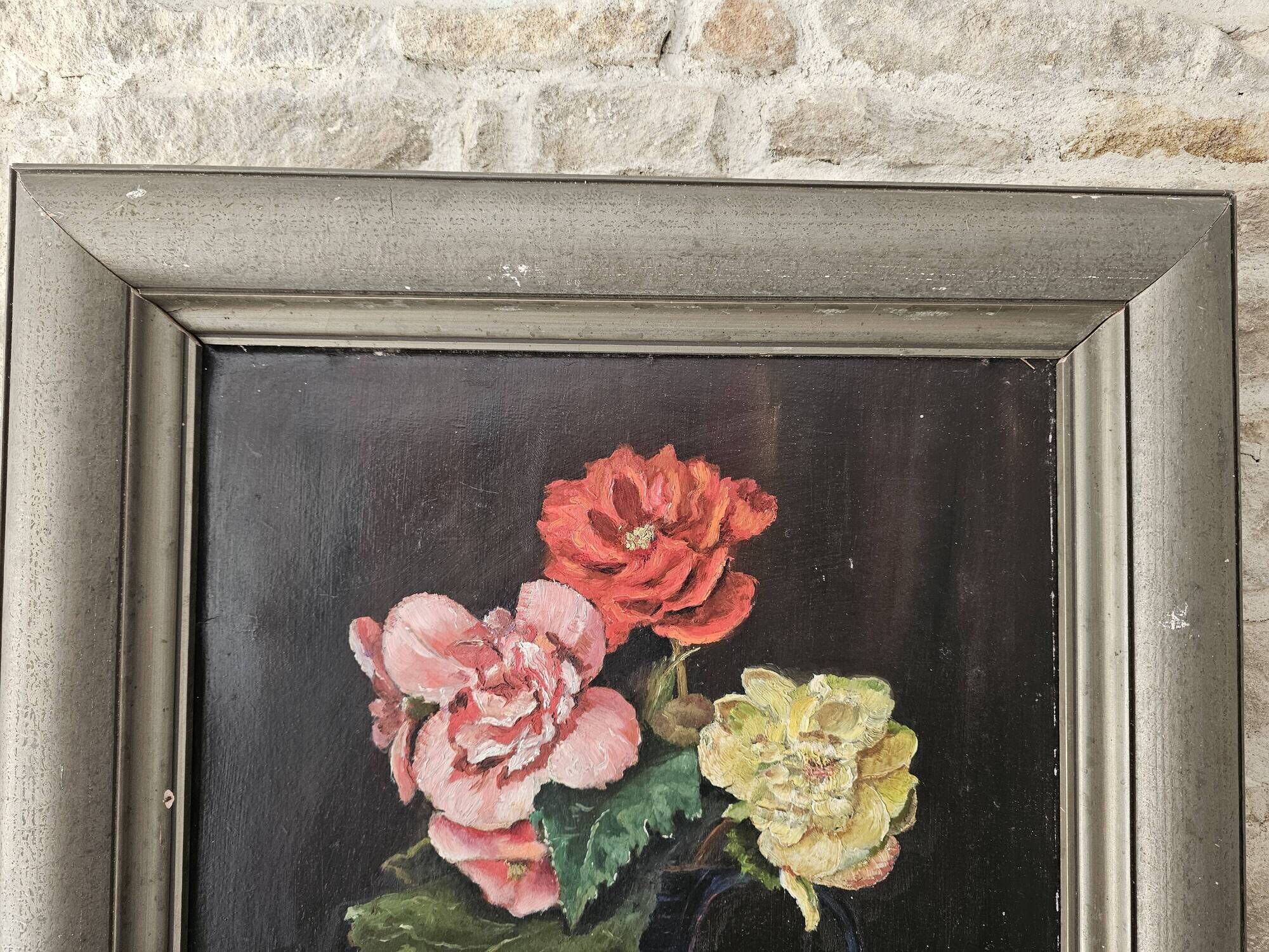 Tableau Huile sur Panneau Nature morte - bouquet de Roses Signé Schwarz