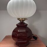 Vintage pleated opaline globe table lamp