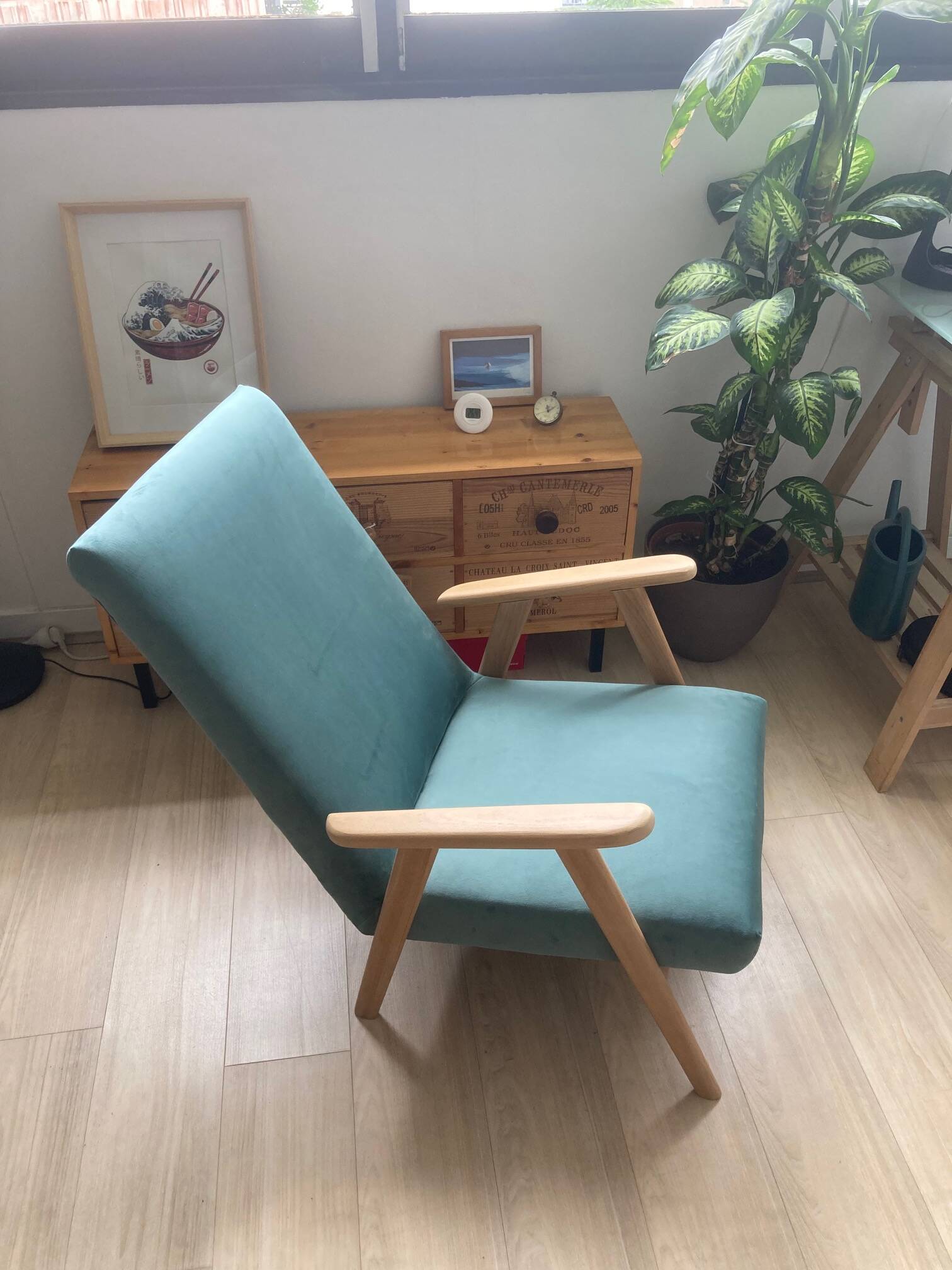 Fauteuil scandinave année 1950 velours