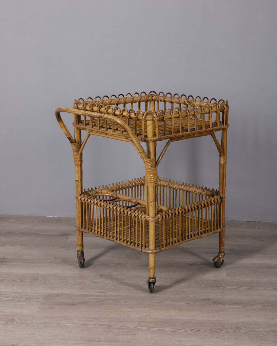 Vintage 1960s Italian-design bamboo bar cart