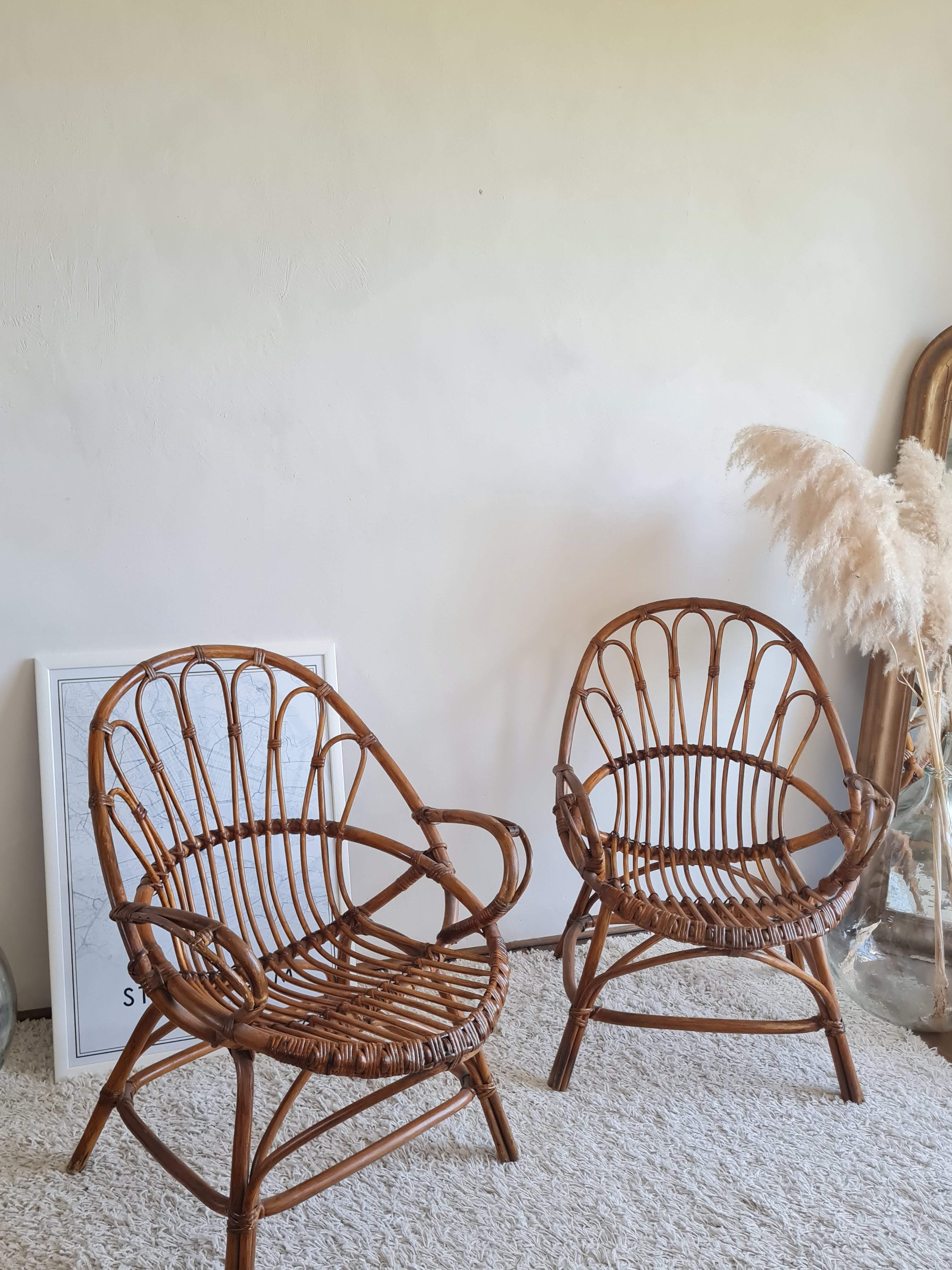 Pair of vintage rattan armchairs