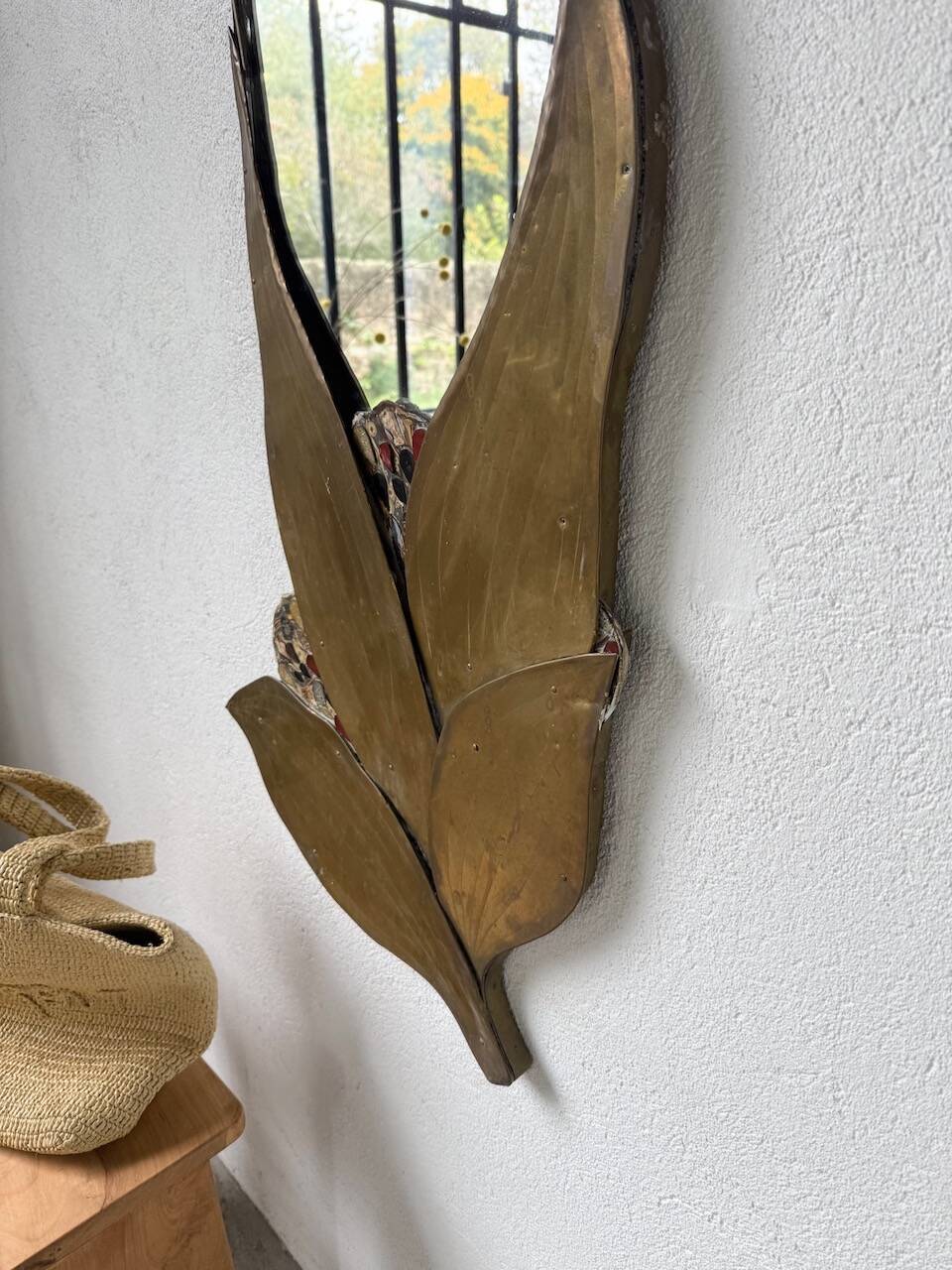 Brass flower oval mirror 1960