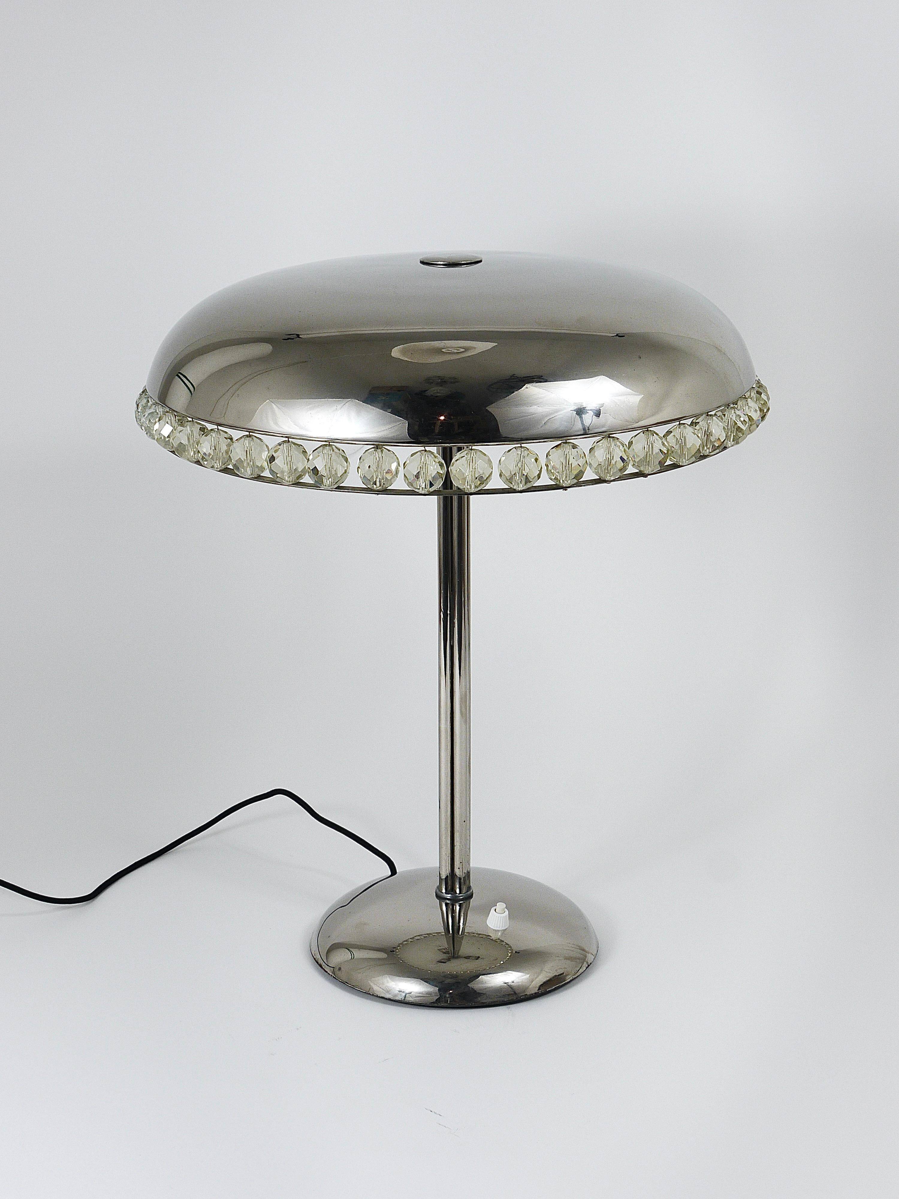 Mushroom Table Lamp in Nickel and Crystal Bakalowits Vienna, Austria, 1950s