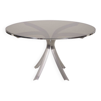 Xavier Feal smoked glass and stainless steel dining table, 1970s