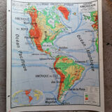 Old physical map American continent Vidal-Lablache