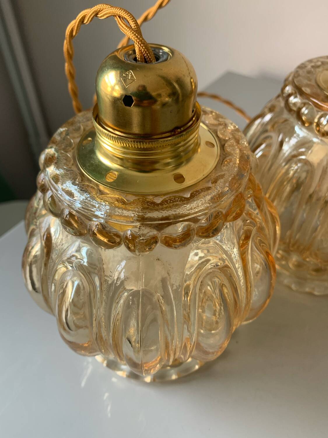 Pair of vintage amber bubble table lamps