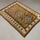 Old Turkish Rug 158x125 cm Vintage Oriental Rare Carpet Blue Brown Beige