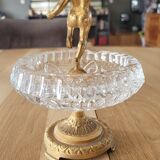 Tray / ashtray on a stand with cherub (glass and gilded metal)