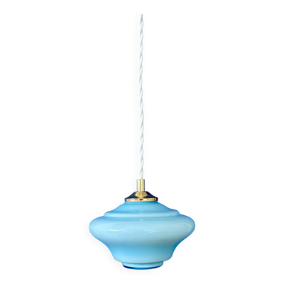 Suspension globe vintage en opaline bleue