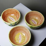 3 earthenware bowls with melon decoration, vintage 1980s.