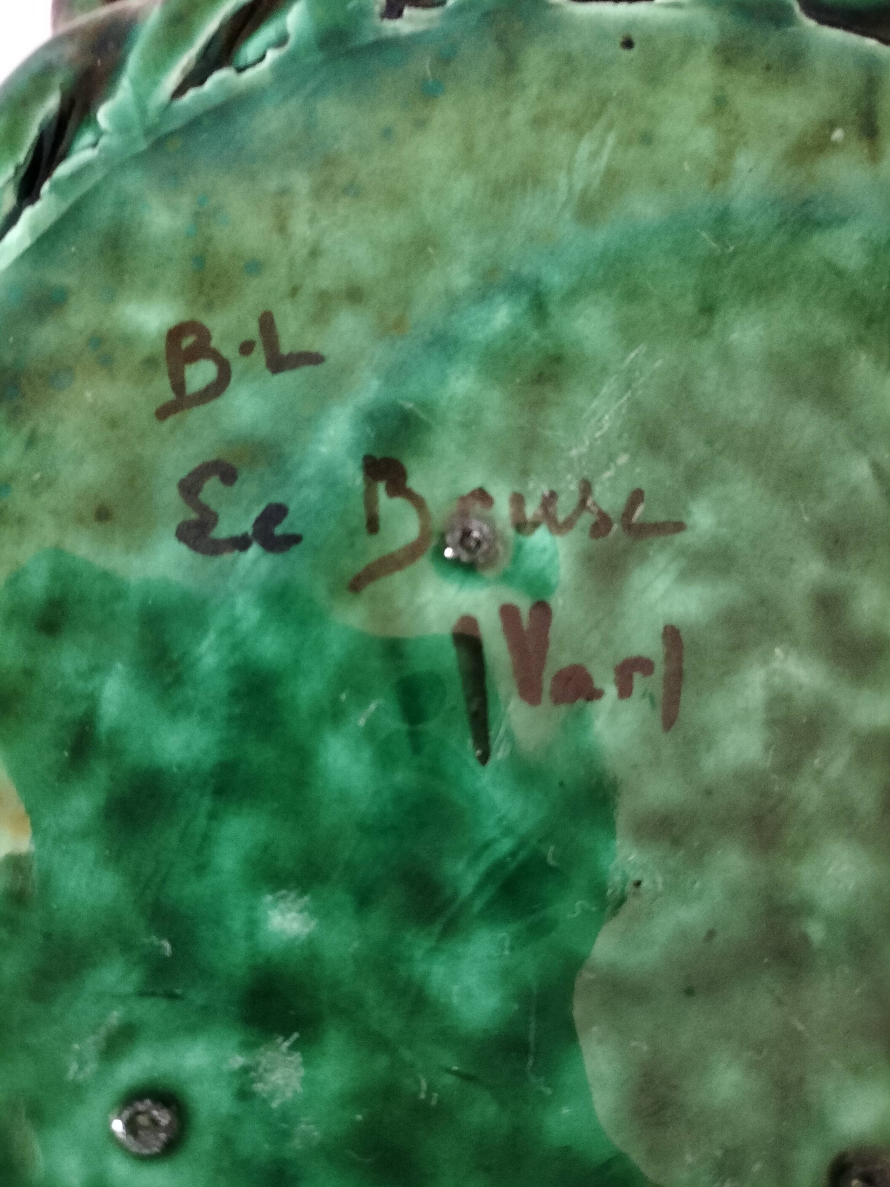 Pair of enamelled woven ceramic trinket trays signed BL, Le Brusc (Var)