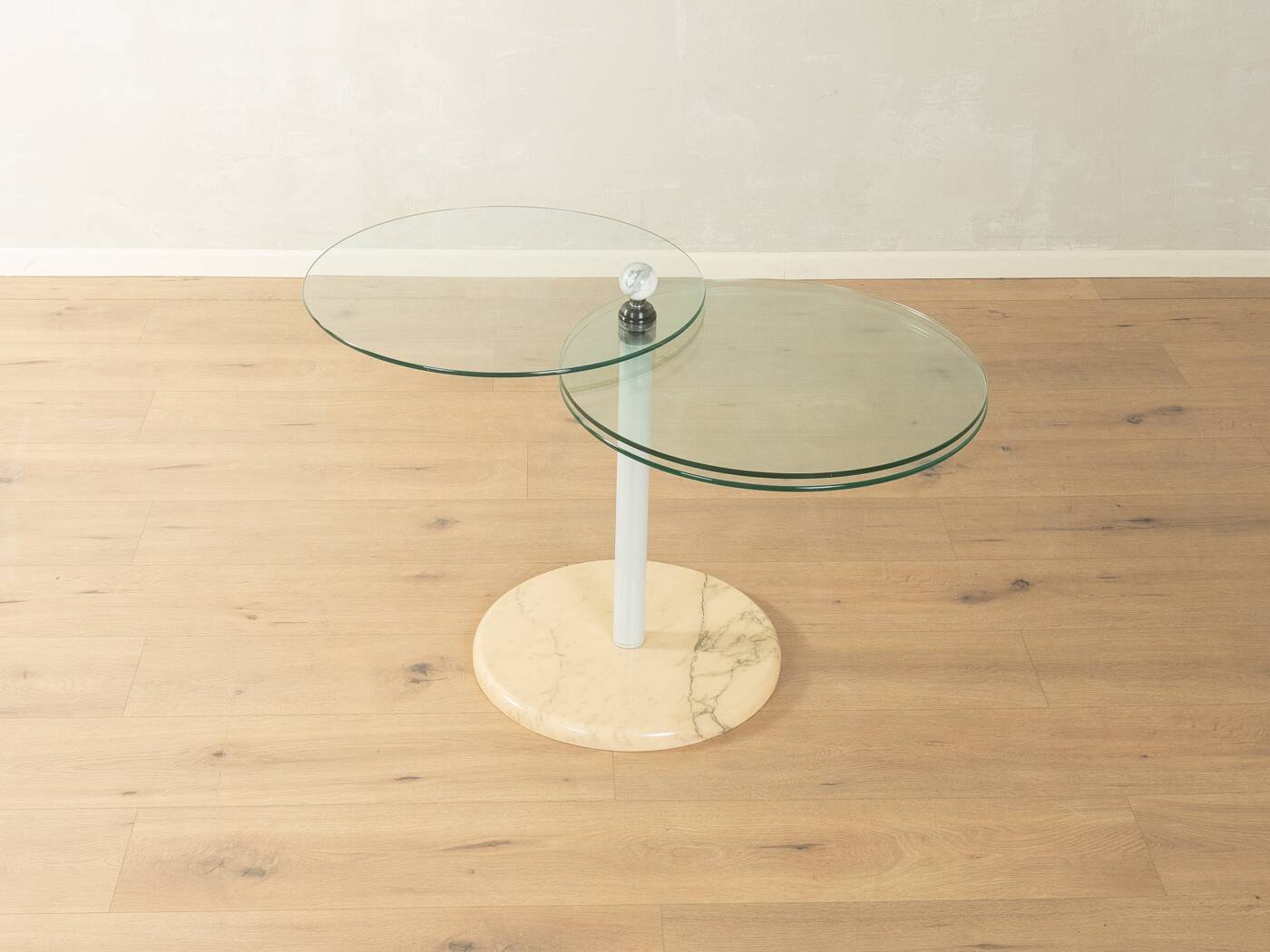 Sculptural side table from the 1980s with swiveling glass plates and a solid marble base