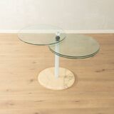 Sculptural side table from the 1980s with swiveling glass plates and a solid marble base