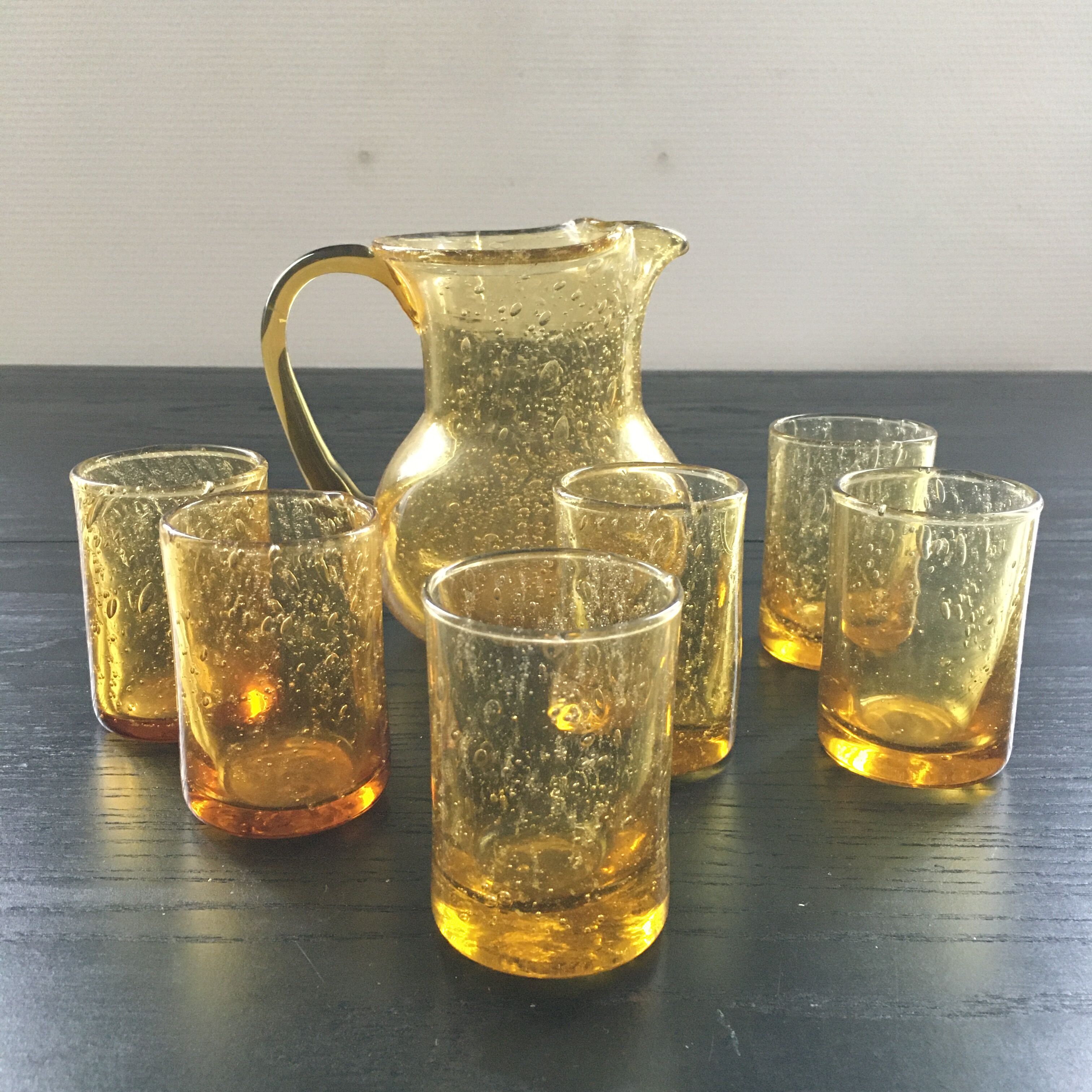 Lot 6 amber glasses biot style