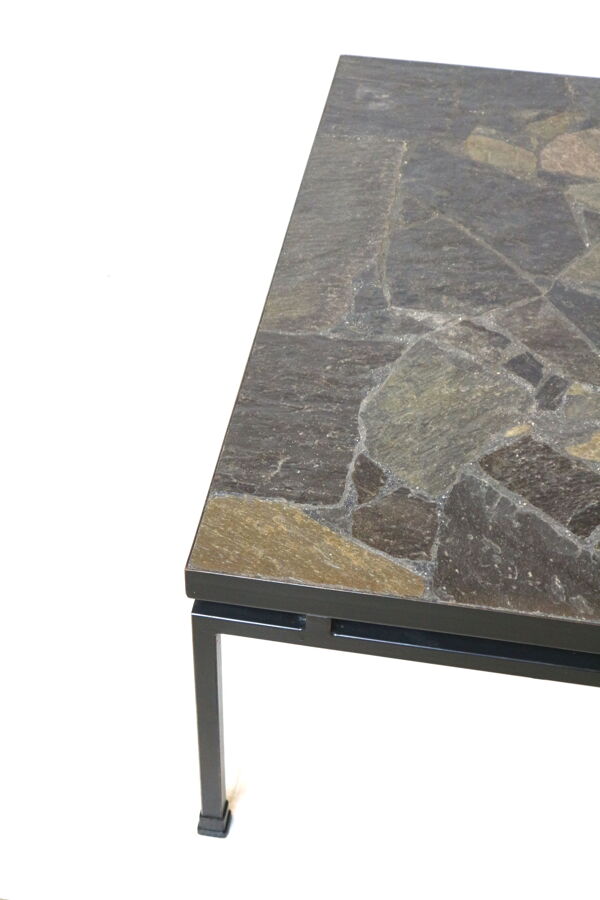 Table basse brutaliste en ardoise vintage dans le style de P. Kingma fabriquée dans les années 1970