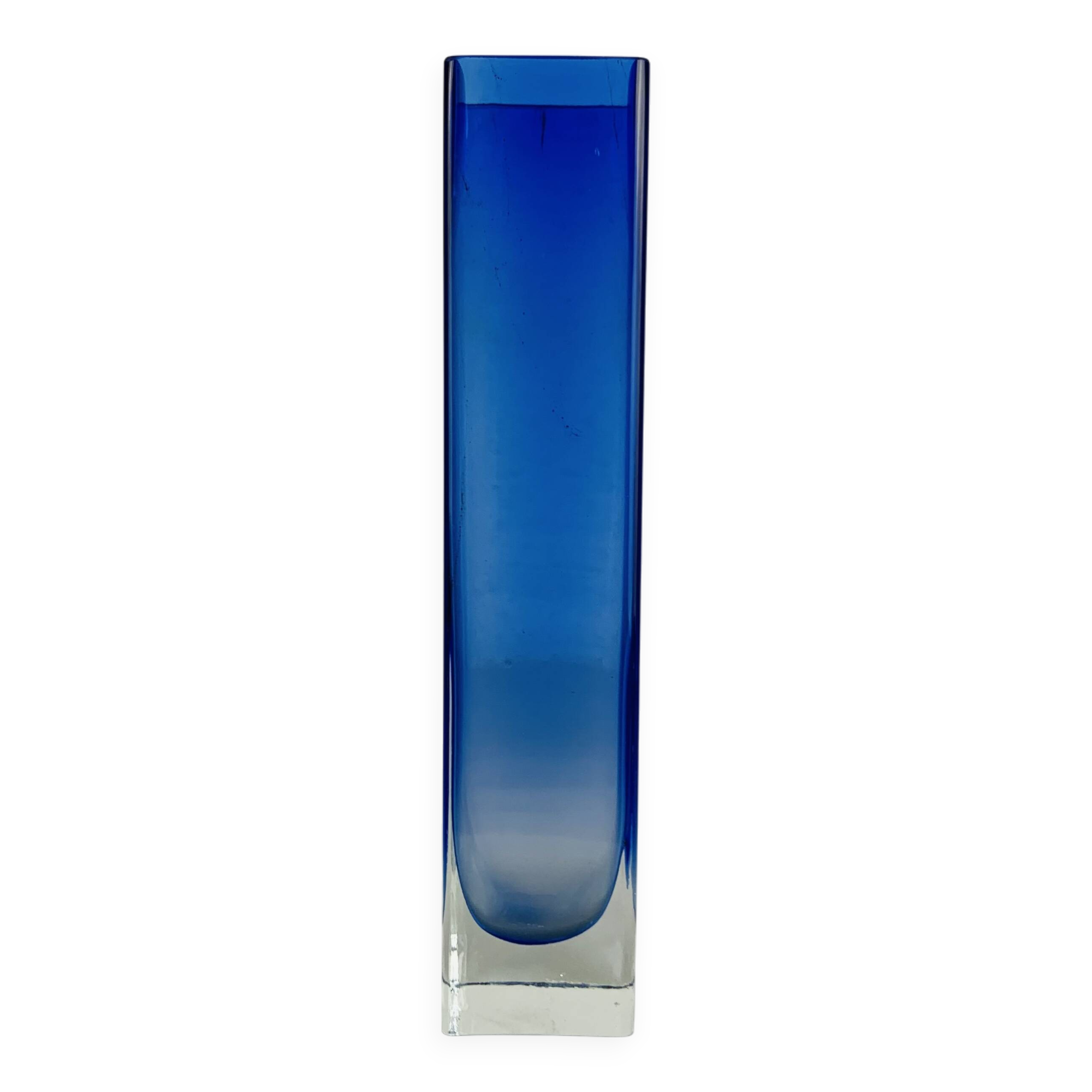 Blue glass vase in Sommerso Murano style, vintage