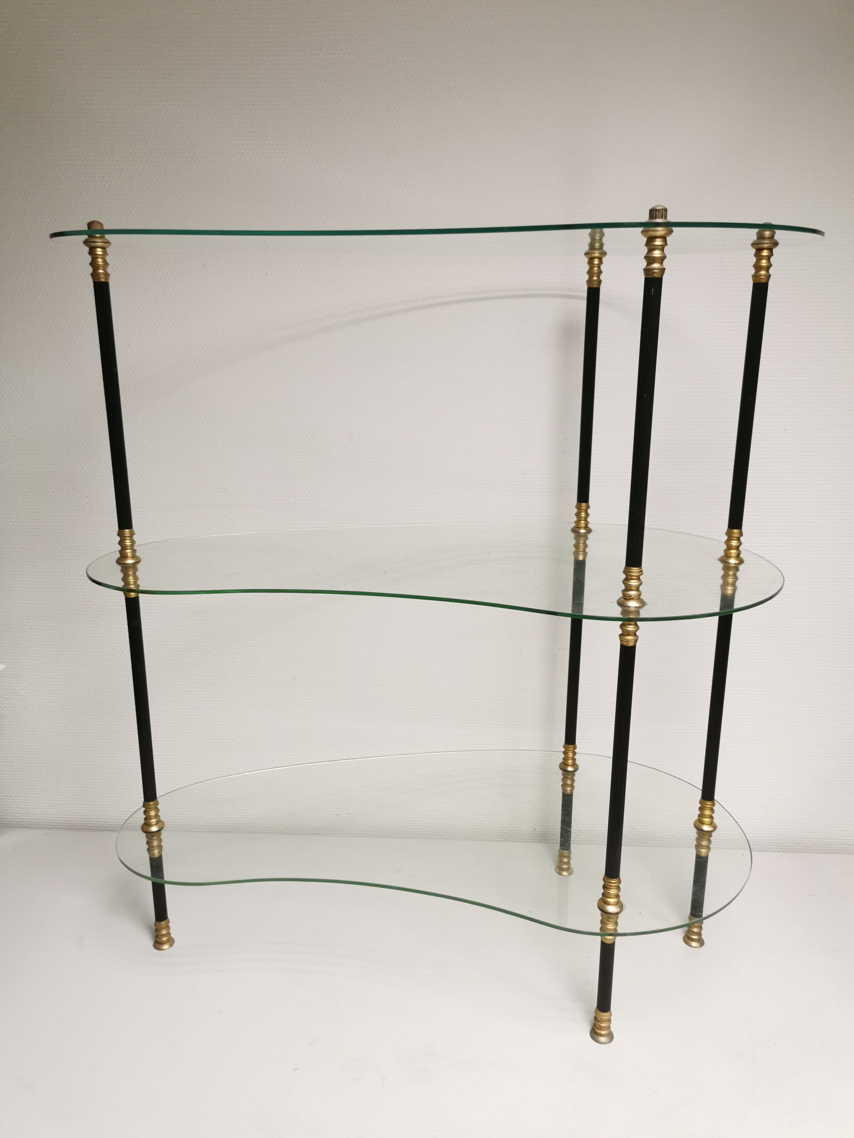 Vintage display 1950 / 1960 , side kidney table , glass shelves