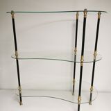 Présentoir vintage 1950 /  1960, table rognon d appoint , étagères en verre