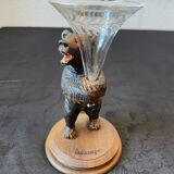 Vase ours en bois sculpté foret noir soliflore en cristal Sallanches XIX eme