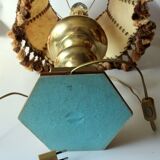Lampe de table Mid-Century sur un pied en laiton massif et opulent - abat-jour en cuir