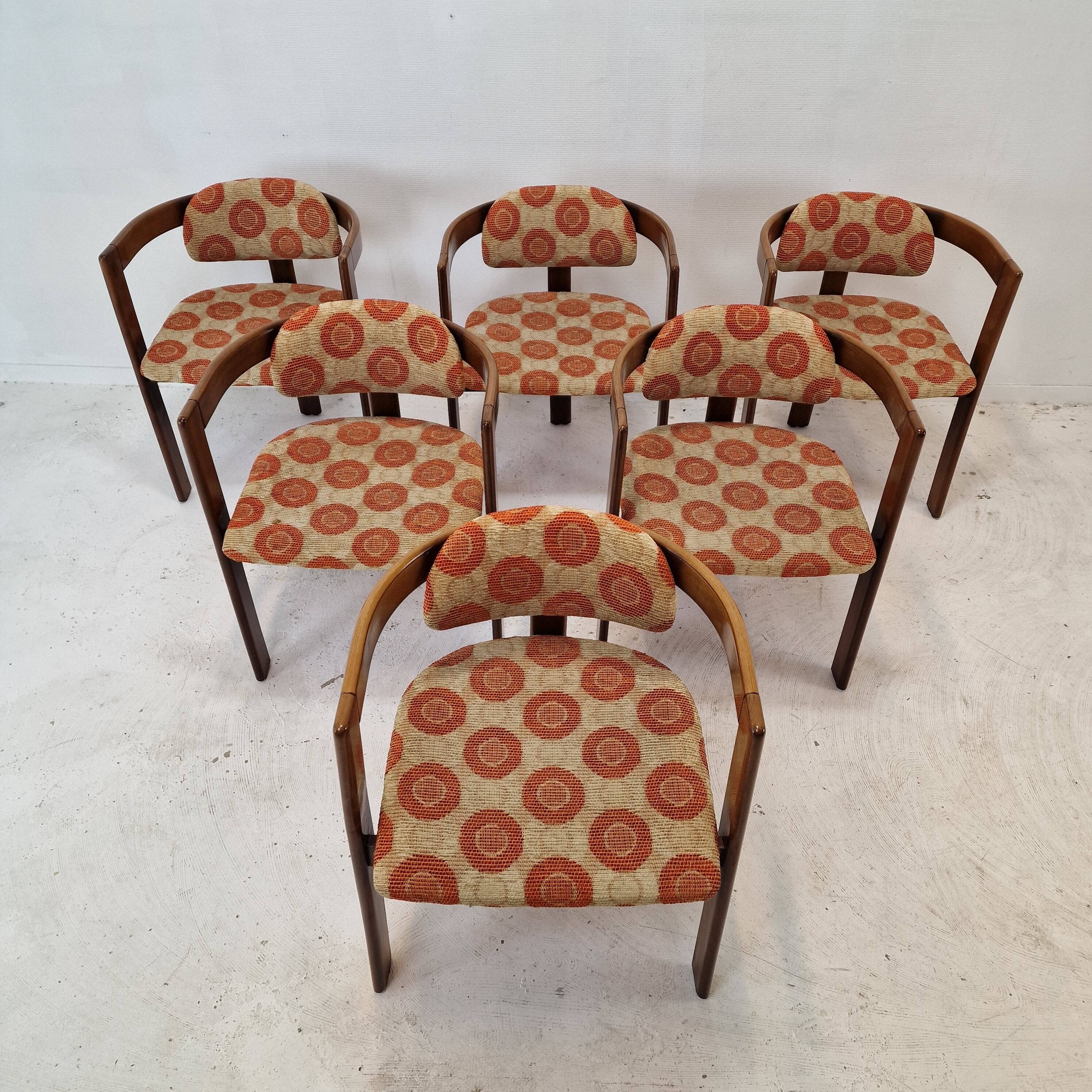 Set of 6 Italian Wooden Armchairs, 1960's