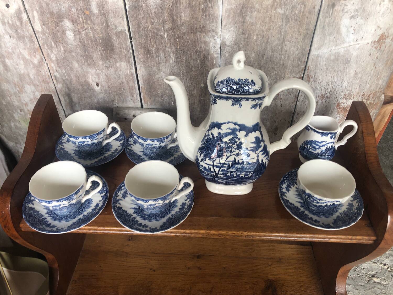 Old tea service the brook myott white ceramic blue decor england