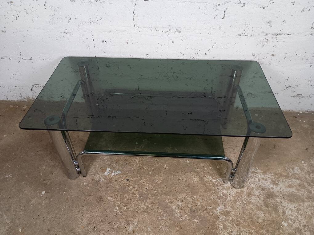 Chrome coffee table with double smoked glass top, 1970s