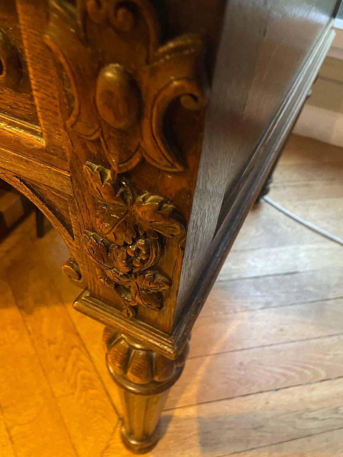 Solid wood desk and green leather writing pad