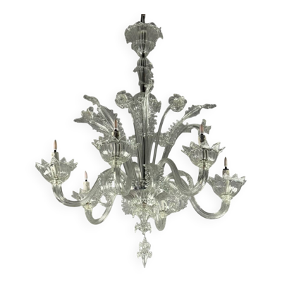 Lustre vénitien en verre de Murano, 6 bras de lumière, vers 1930