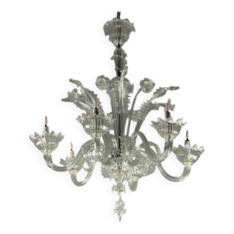 Lustre vénitien en verre de Murano, 6 bras de lumière, vers 1930