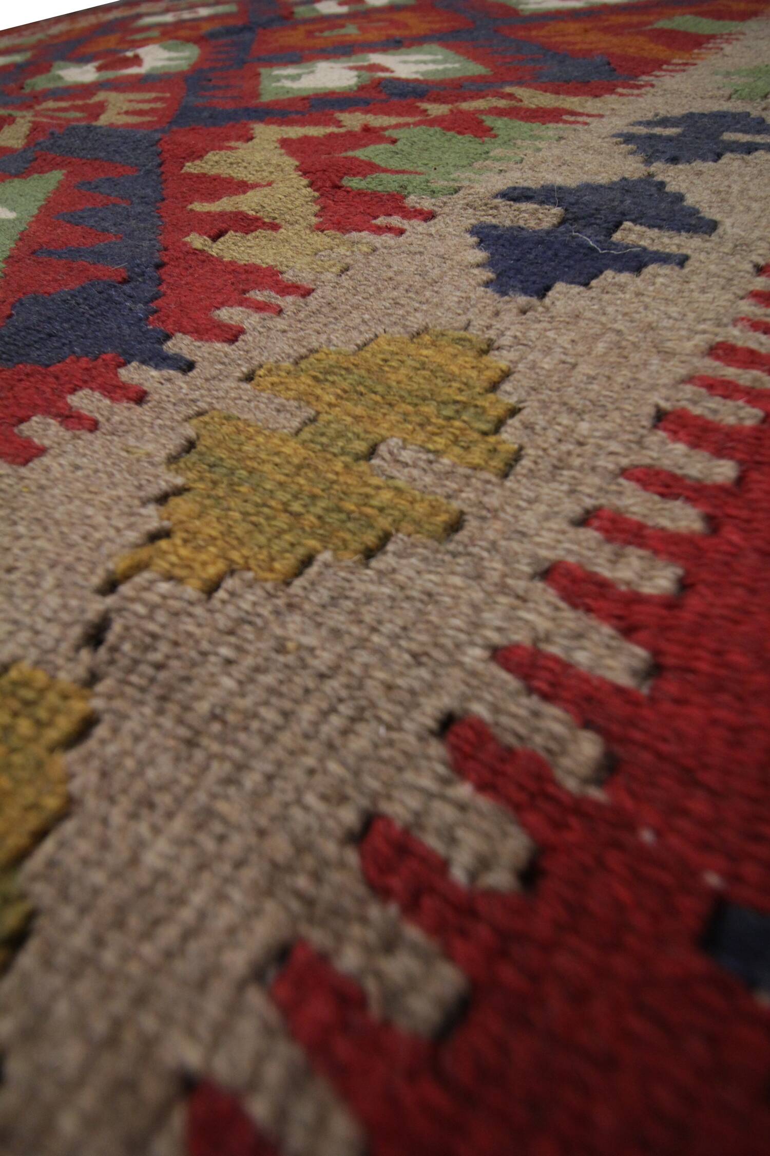 Burgundy Wool Kilim Rug, Large Afghan Tribal Flatweave 304x200cm