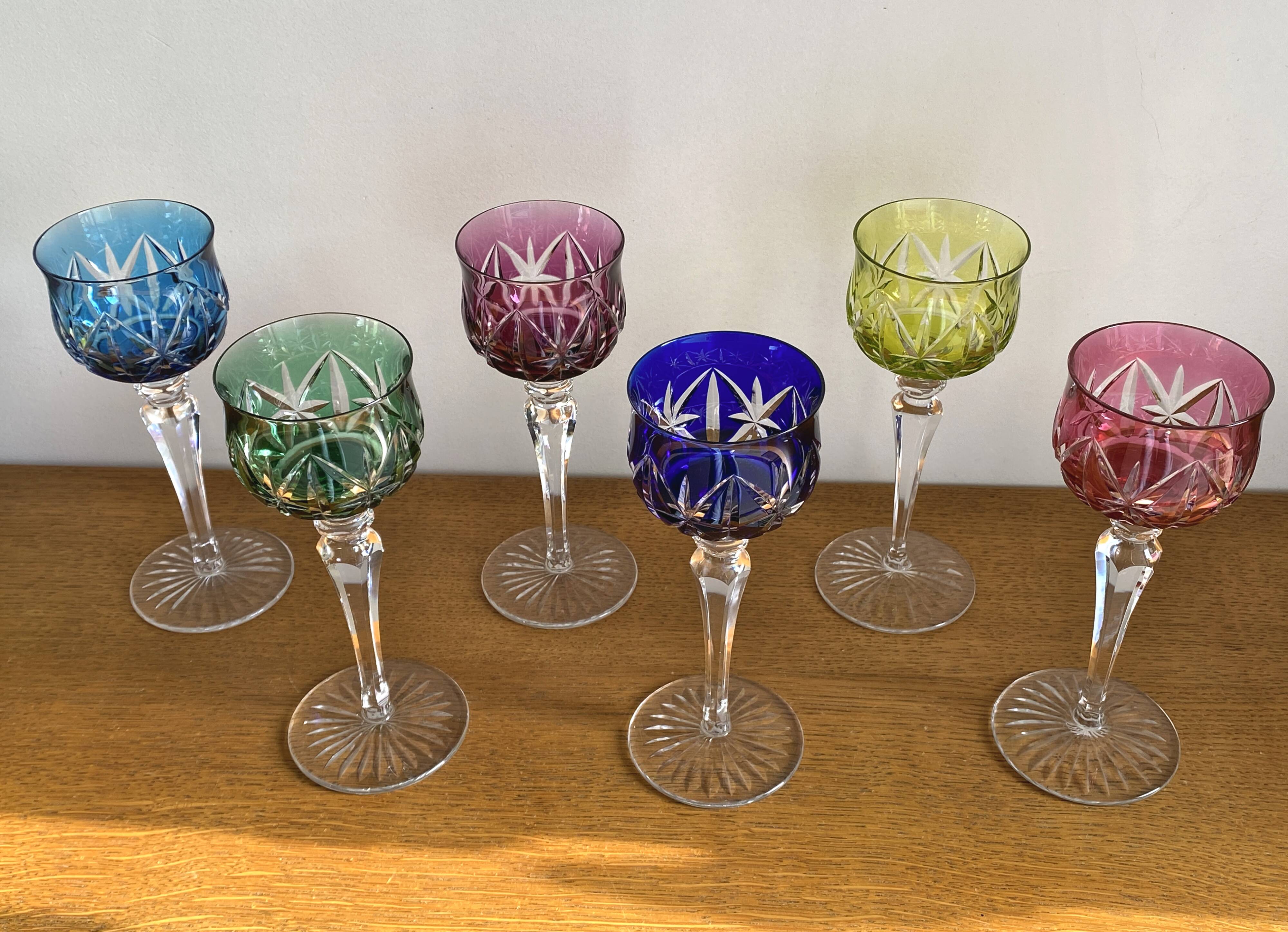 Set of 6 large Rhine wine glasses Roemer in colored crystal
