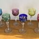 Set of 6 large Rhine Roemer wine glasses in coloured crystal.