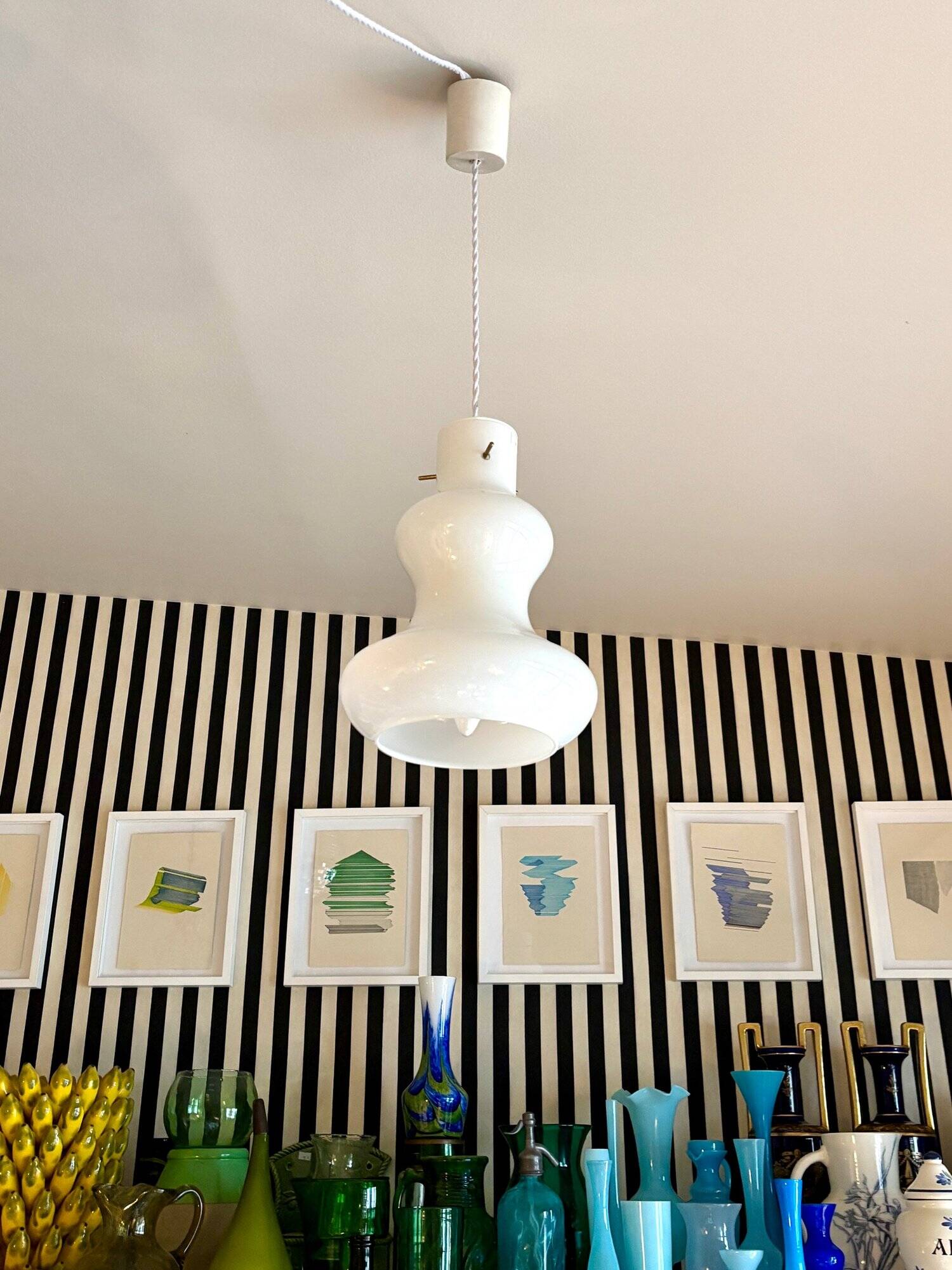 White opaline pendant lamp by Massimo Vignelli for Gino Vistosi, Murano