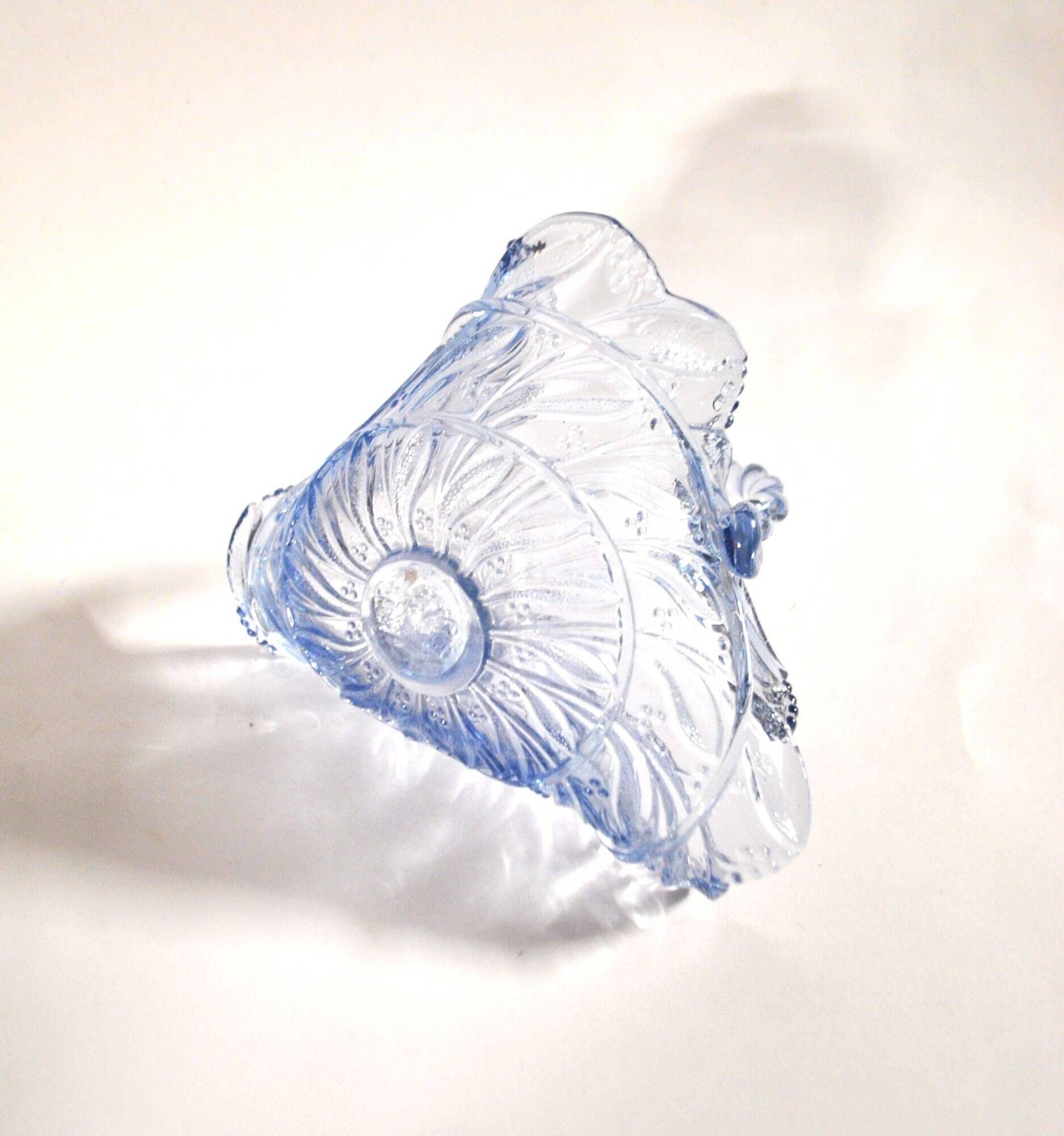 Vintage 1920s blue pressed-moulded glass bowl dish defect