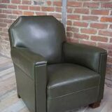 Art Deco club armchair in skai and wood