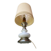 Vintage lamp in gold metal and white opal from the 1970s.