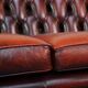 Spacious red English 2.5-seater cowhide leather chesterfield sofa