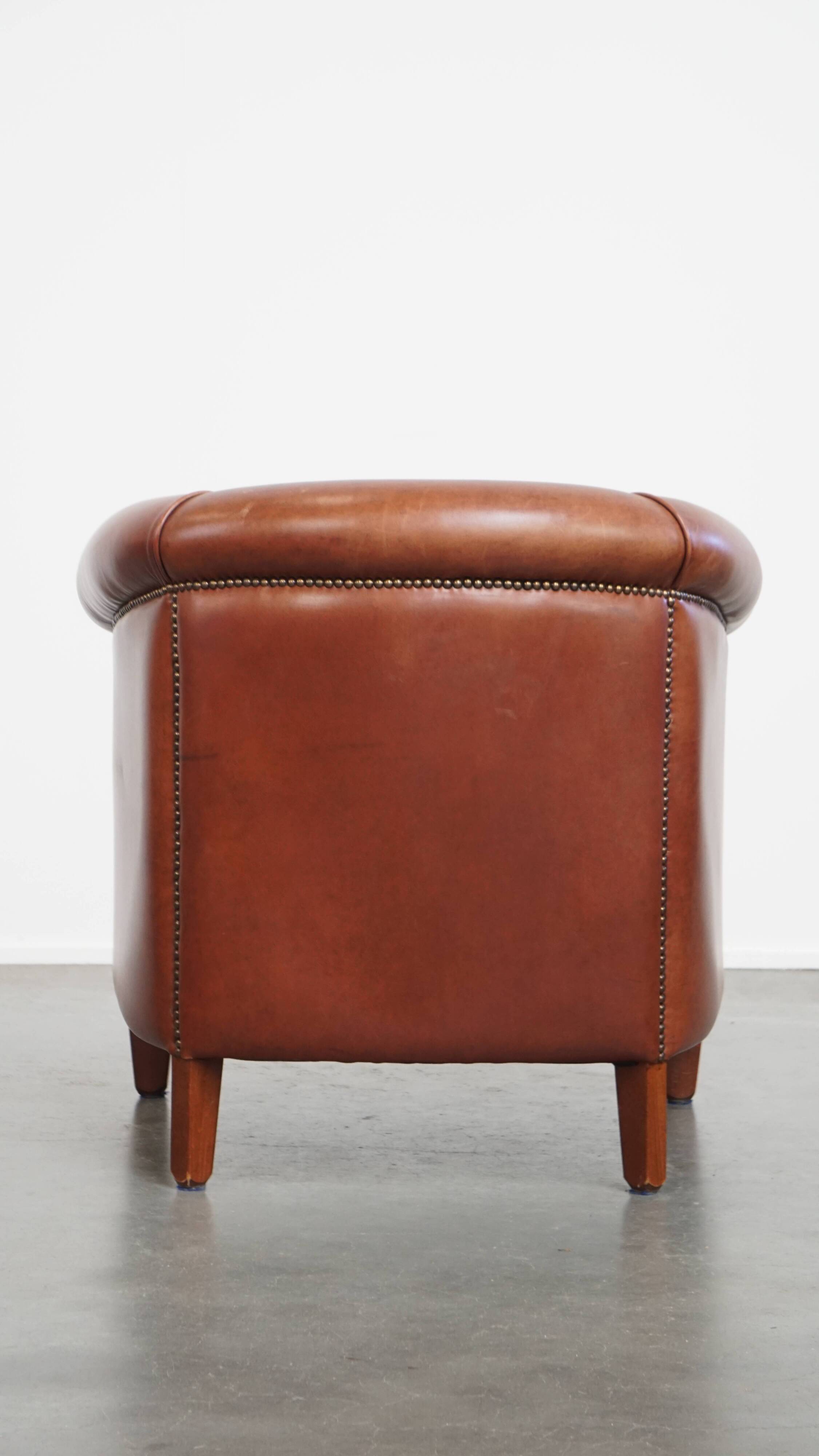 Cowhide Leather Club Armchair in a Cognac Color