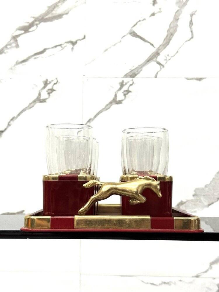 Hollywood Regency Glasses and Tray Set by Hans Turnwald, 1970s, Set of 7