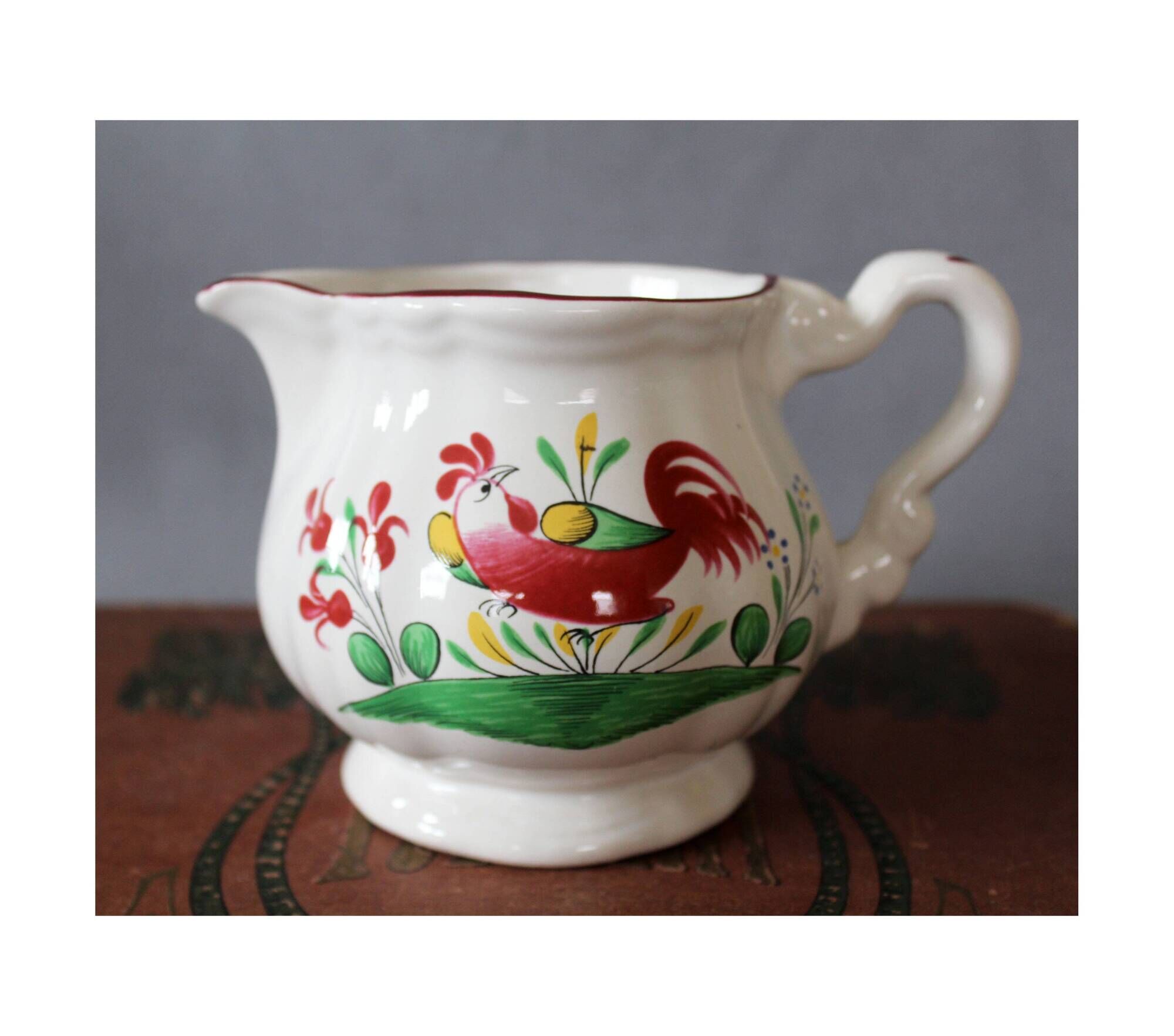 Large vintage ceramic milk jug, Saint Clément France, Le Coq motif