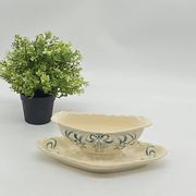 Longchamp earthenware gravy boat, Robert charcoal maker, Iris, art nouveau