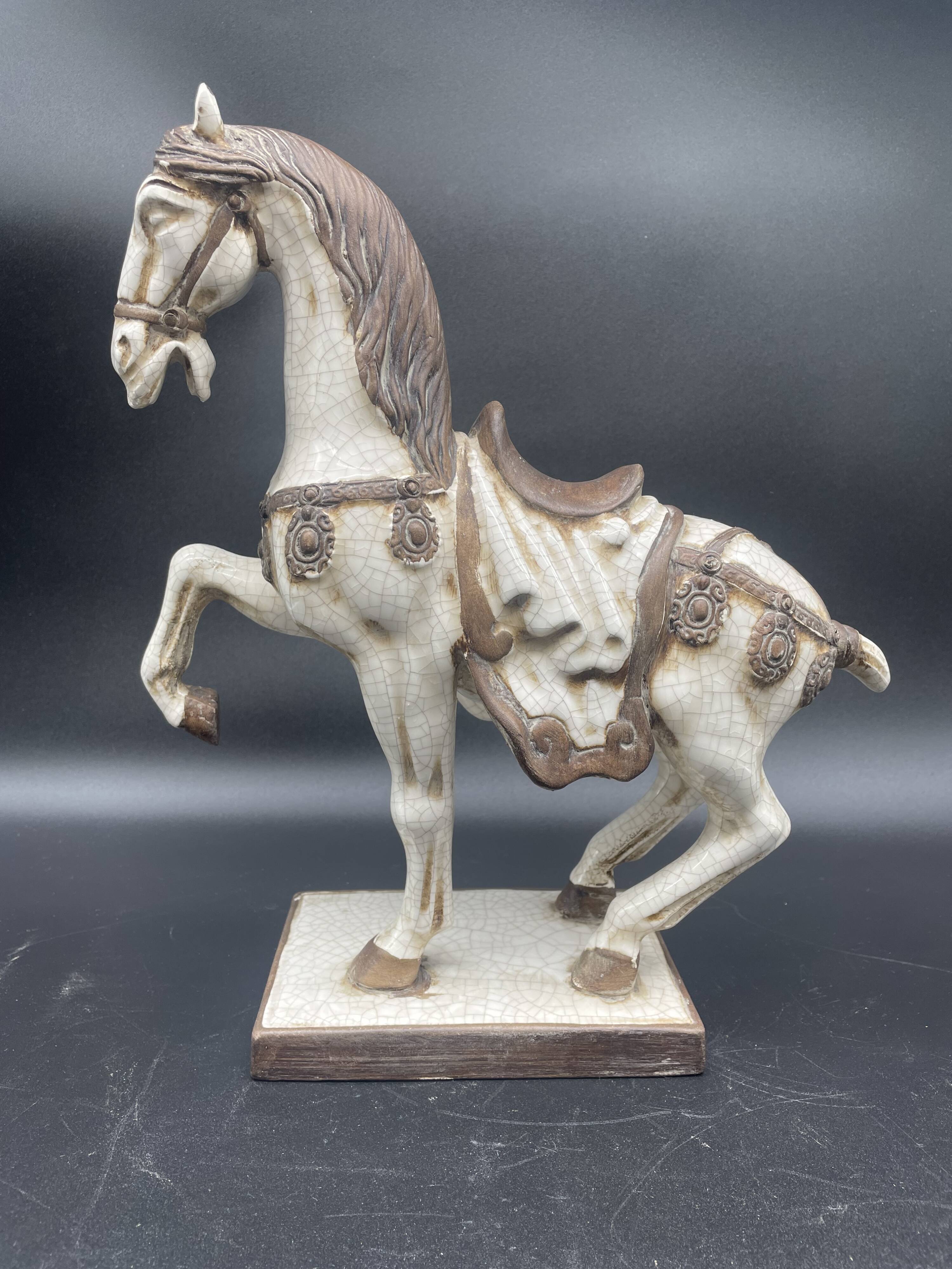 Large pair of crackled ceramic horses – China 20th century