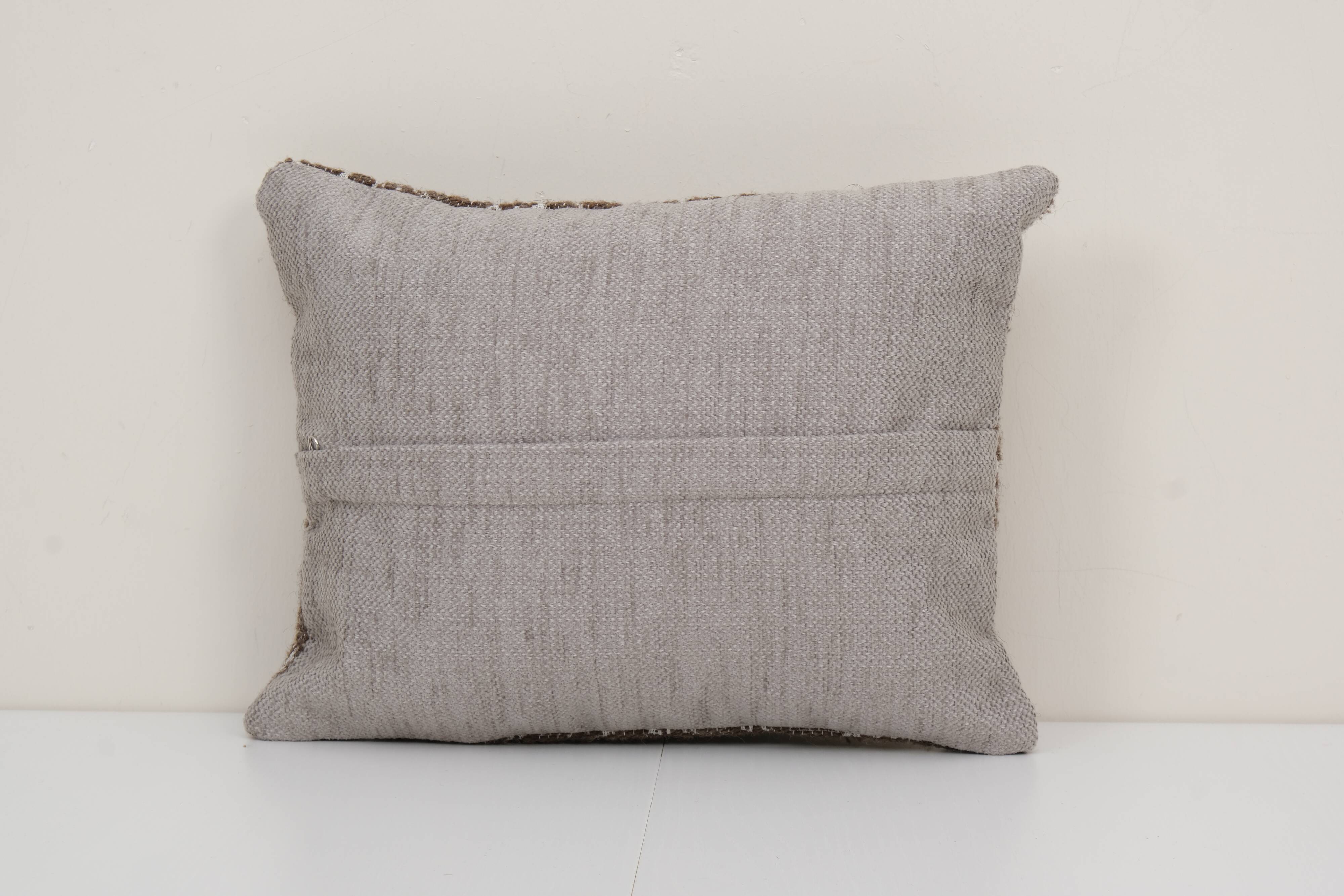 Tribal Wool Handmade Pillow Covers, Square Turkish Kilim Pillow Cover, Ethnic Organic Cushion Cover