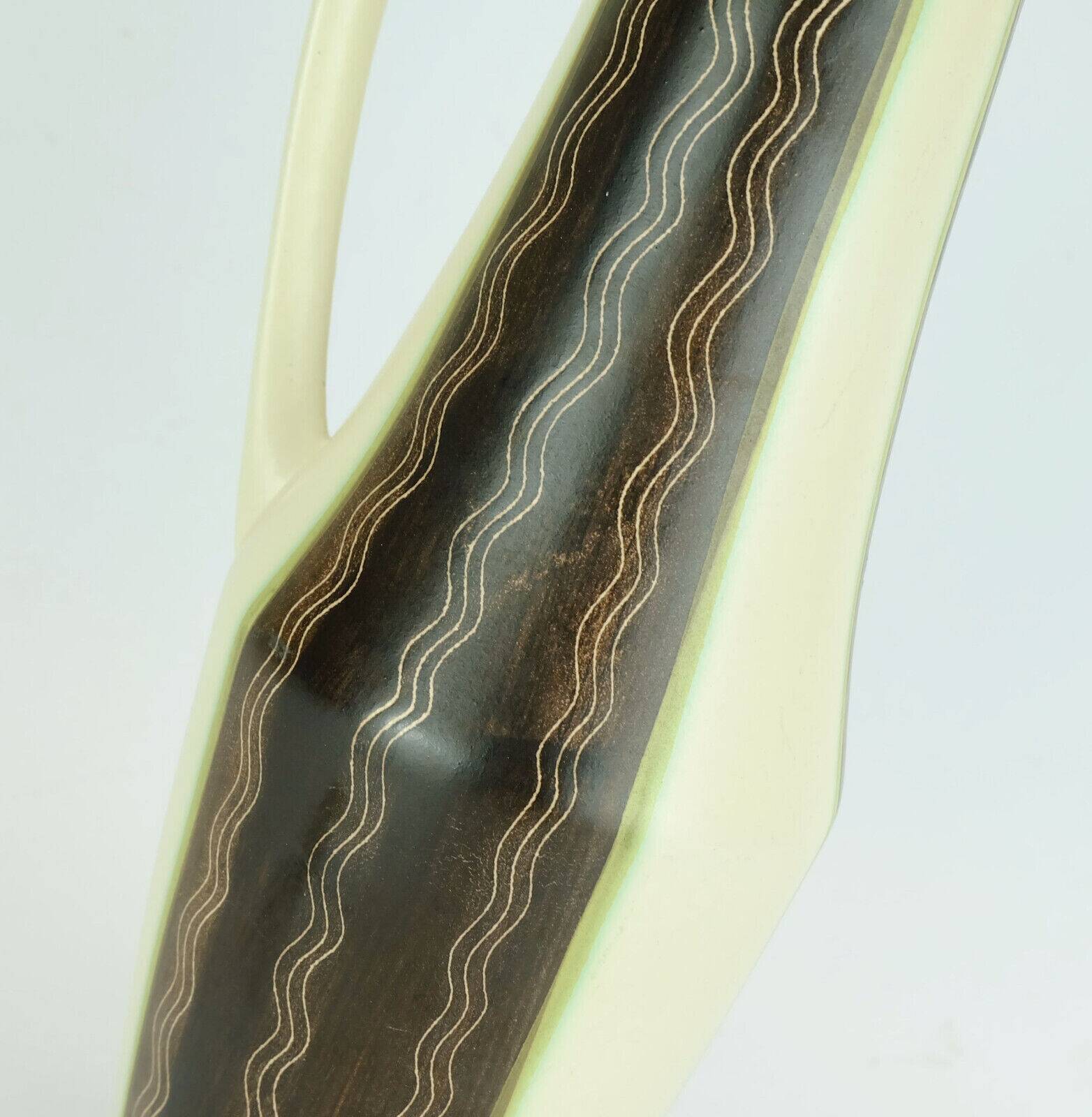Mid century ceramic vase jug vase model no. 232 beige green brown wave pattern 1950s