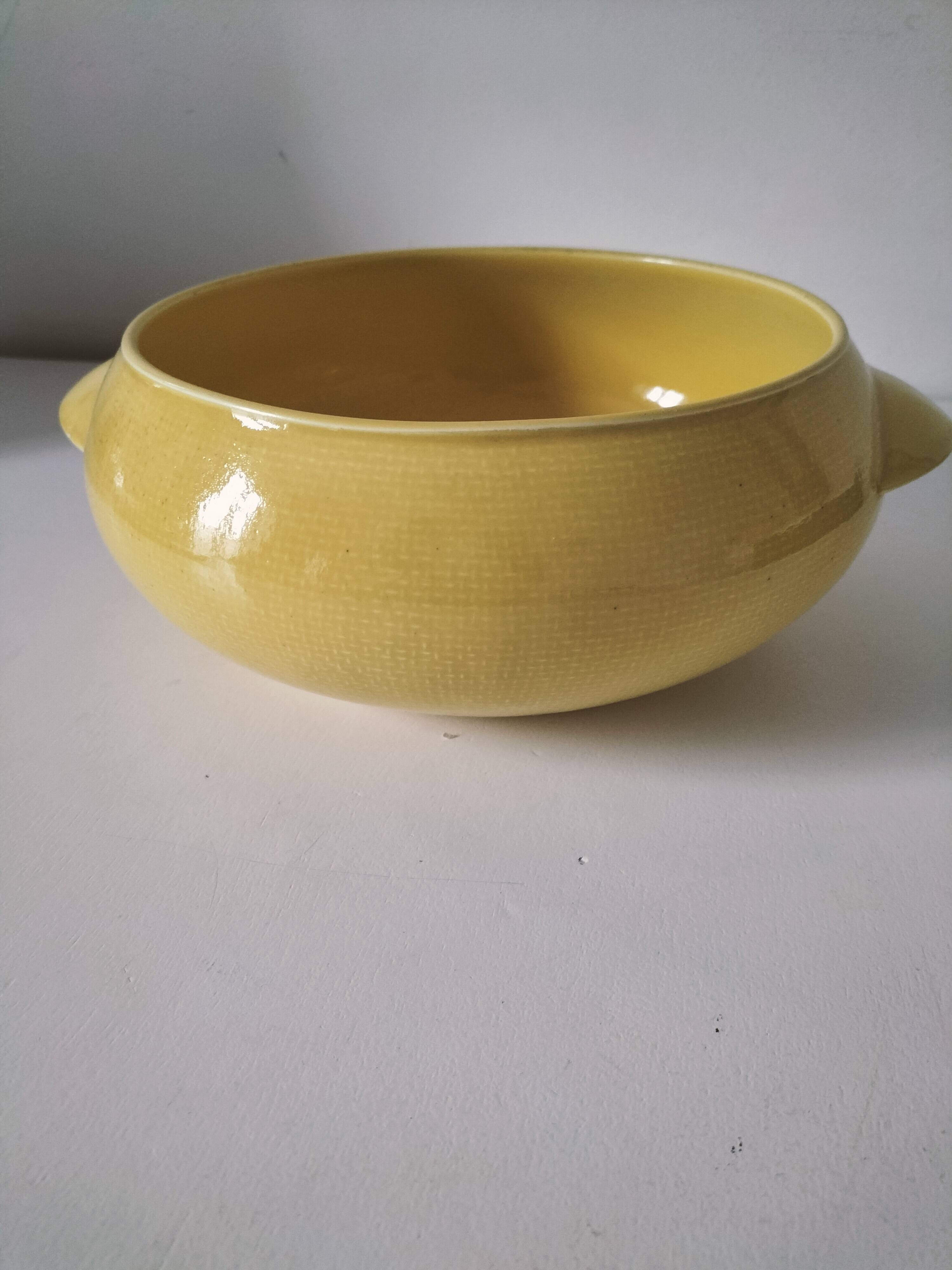 Salins Miramar lemon yellow dish – textured earthenware, 1950s–60s