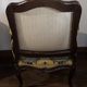 Louis XV style armchair in beech – Yellow/blue damask fabric with floral pattern.