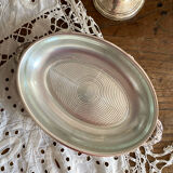 Oval silver-plated metal and glass dish