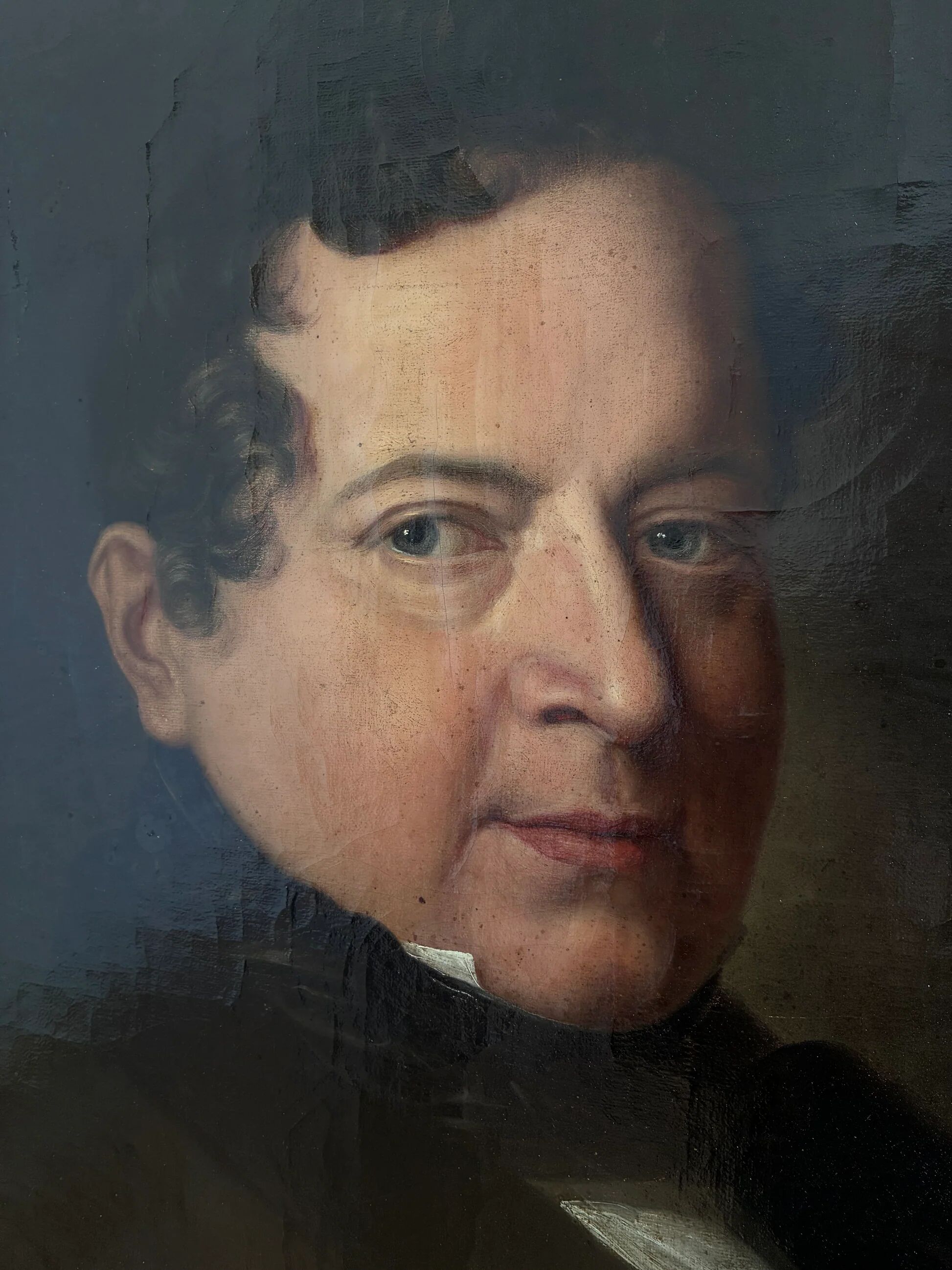 Antique original oil painting of a German opera tenor, large 19th century portrait