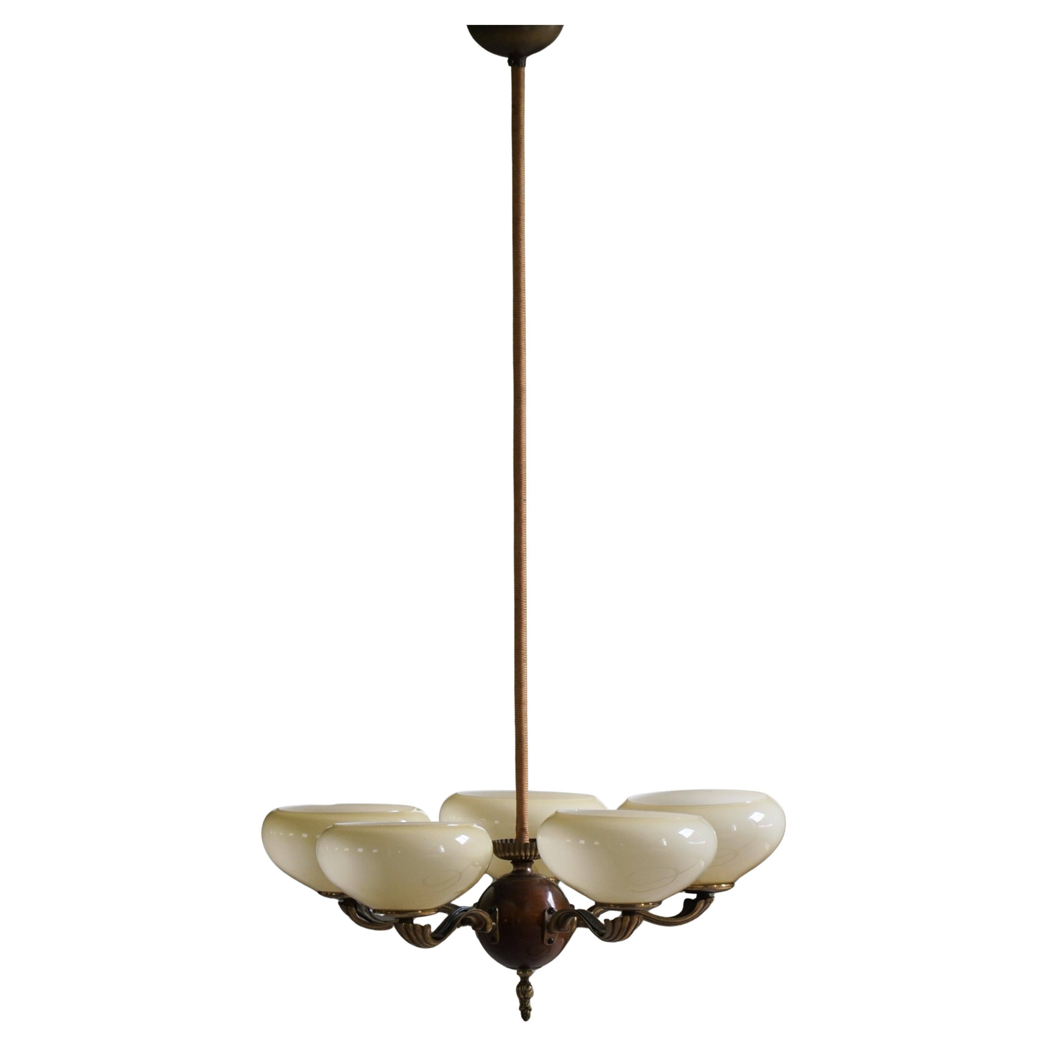 Chandelier with 5 arms by Paavo Tynell, model 1386/5 for Taito, Finland, 1930s.